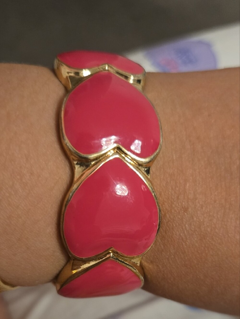 ✨ Y2K Retro Hot Pink Linked Heart Hinge Bangle Bracelet 💖 Stackable Chunky Cute